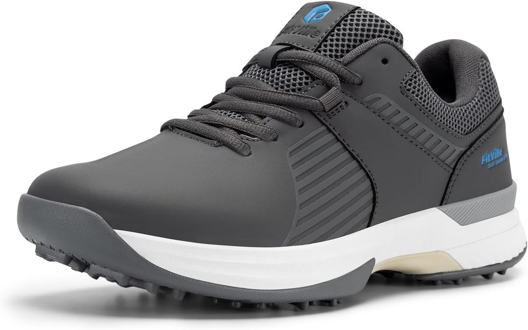 FitVille Extra Wide Men's Golf Shoes Waterproof, Professional Outdoor Spiked Golf Shoes for Men with Arch Support (Charcoal Grey, 10.5 X-Wide)