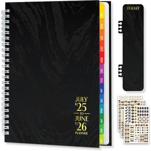 Decorably 12 Months Gold Foiled Monthly and Weekly Black Planner July 2025 to June 2026, 6.4x8.3in 104 Pages Spring-Bound Academic College Planner 2025 for School, Office, Home Planning
