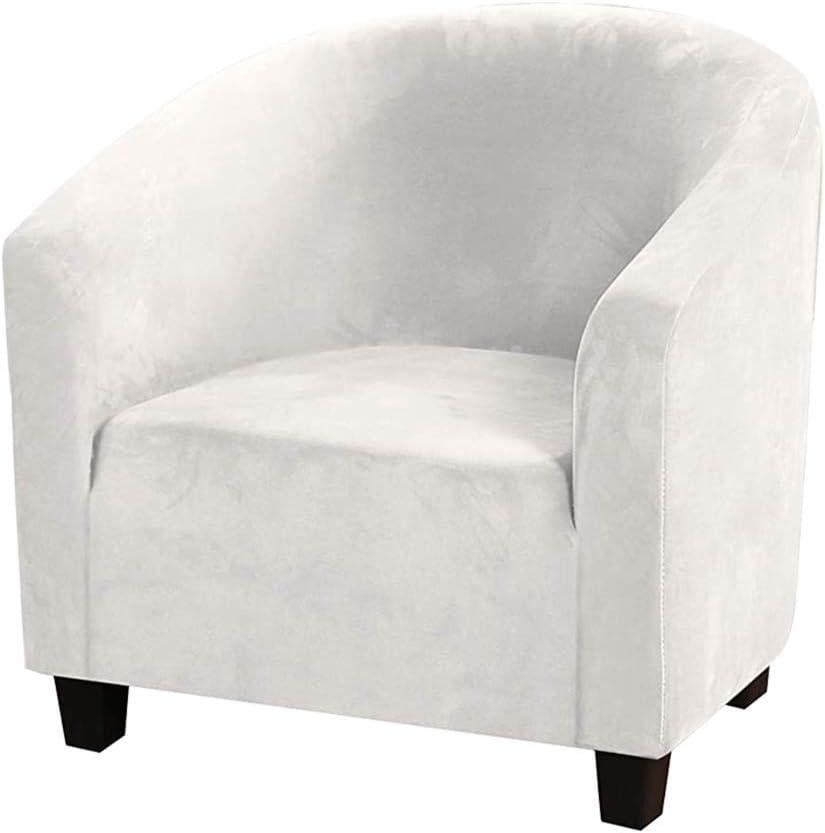 MIFXIN Club Chair Slipcover High Stretch Velvet Tub Chair Cover 1 Piece Spandex Removable Washable Armchair Sofa Couch Furniture Protector for Living Room (Velvet-White)