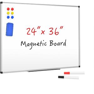 Magnetic Dry Erase Whiteboard 36 x 24 Inch - Small White Board, Silver Aluminum Frame Wall-Mounted, Magnetic Eraser, 2 Pens, Detachable Marker Tray, 6 Magnets for Office, School