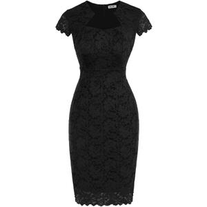 GRACE KARIN Cocktail Dress for Women Cap Sleeve Lace Dress for Wedding Guest Business Casual Dresses (Black, M)