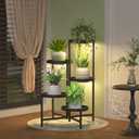 iDavosic.ly 5 Tier Large Plant Stand Indoor with Grow Light, Tiered Corner Metal Outdoor Flower Display Holder Shelf with 10 Inch Wide Tray, Folding Tall Rack for Patio Porch Living Room, Black