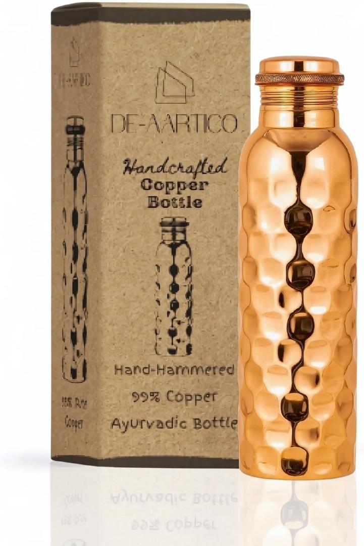 34 Oz Copper Water Bottle - Ayurvedic Hammered Pure Copper Vessel for Hydration, Extra Large, Health Benefits for Drinking Water, Natural Detox, Lower Sugar Intake, Eco-Friendly