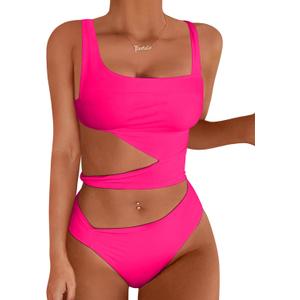 Lilosy Sexy Knotted Ruched High Cut Leg One Piece Swimsuit (Medium, Knotted Hot Pink)