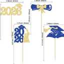 Gyufise 36Pcs 2026 Graduation Theme Cupcake Toppers Glitter Congrats Grad 2026 Diploma Graduation Cap Cupcake Picks for Class of 2026 Theme Party Decorations Supplies Blue Gold