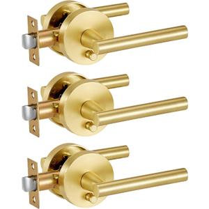 Lethato Brushed Gold Door Handles Interior, Gold Interior Door Handle, Heavy Duty Interior Bedroom/Bathroom Lever Door Handle Interior(3 Packs)