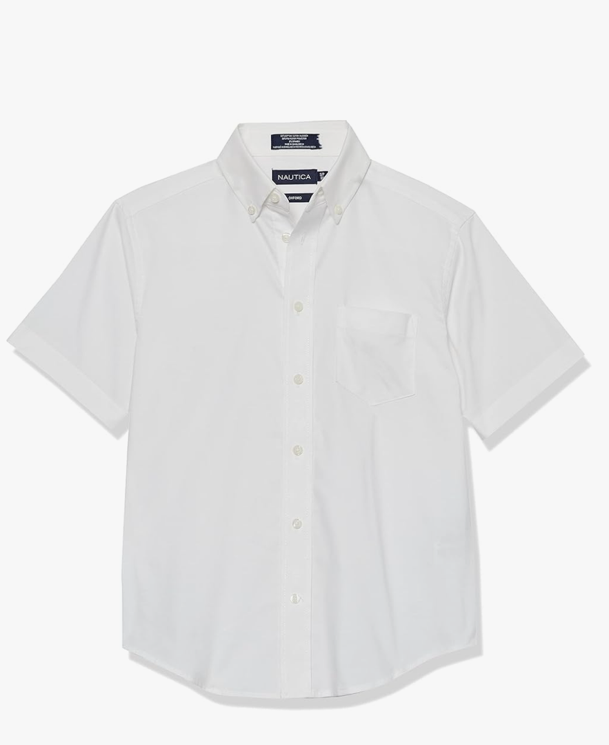 VAN HEUSEN Boys School Uniform Short Sleeve Button-Down Oxford Shirt, Chest Pocket, Breathable Fabric, 2 XL