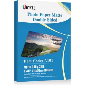Uinkit 100 Sheets Thin Matte Presentation Paper Photo Double Sided 8.5x11 38lb 140gsm Printable on Both Sides Brochure Photos Picture Poster Playbill Flyer 6.5 Mil Coated for laser and Inkjet Printer