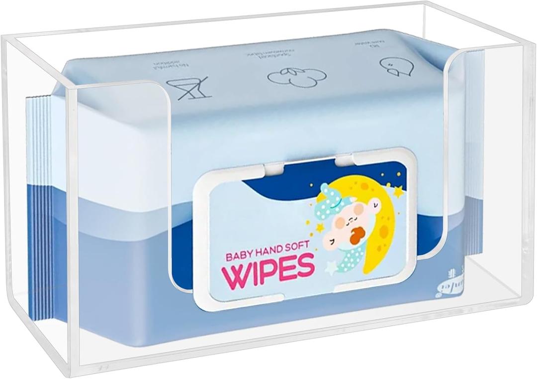 Wet Wipe Holder Wall Mount, Flushable Wipe Dispenser Acrylic for Bathroom Bedroom Kitchen, Clear