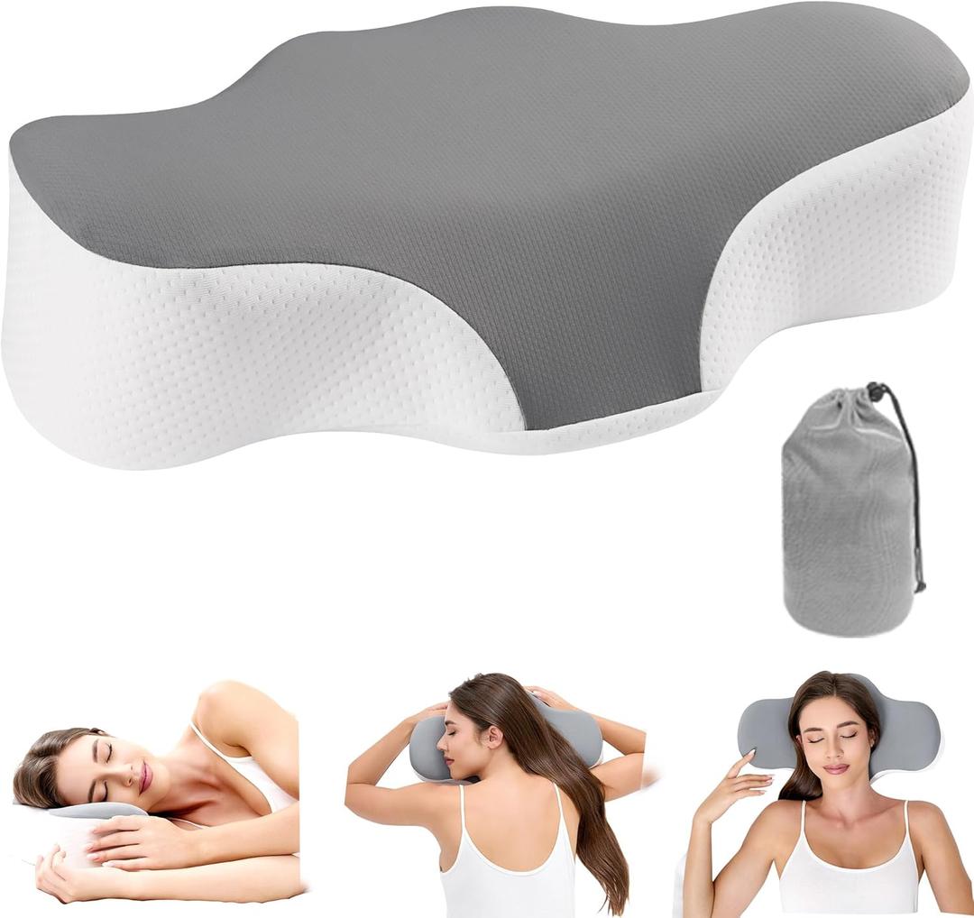 Bespilow Travel Camping Pillow for Sleeping - Memory Foam Cervical Neck Support Pillow for Pain Relief, Compact Compressible Contour Pillows with Cooling Cover & Storage Bag for Backpacking, Road Trip