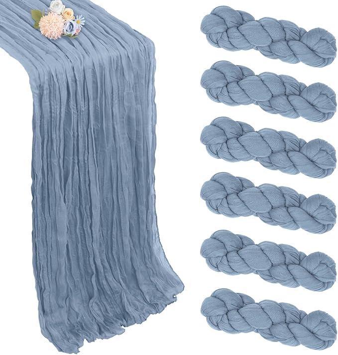 6 Pack 10FT Dusty Blue Cheesecloth Table Runner 120 Inch Long Gauze Rustic Boho Spring Cheese Cloth Table Runner Sheer Fabric for Holiday Party Birthday Bridal Baby Shower