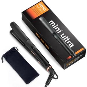 0.5 Inch Mini Flat Iron Adjustable Temp, Desalo 100-240V Mini Hair Straightener, Anti-Scald Design Small Flat Iron for Short Hair, Curls Bangs, Dual Voltage for Travel, Rose Gold