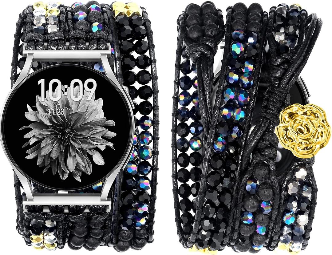 JR.DM Boho Beaded Handmade Braided Bracelet Band Women 20mm Compatible with Samsung Galaxy Watch 7/6/5/4/Active 2/4 Classic/6 Classic/5 Pro/FE 40mm 42mm 43mm 44mm 45mm 46mm 47mm