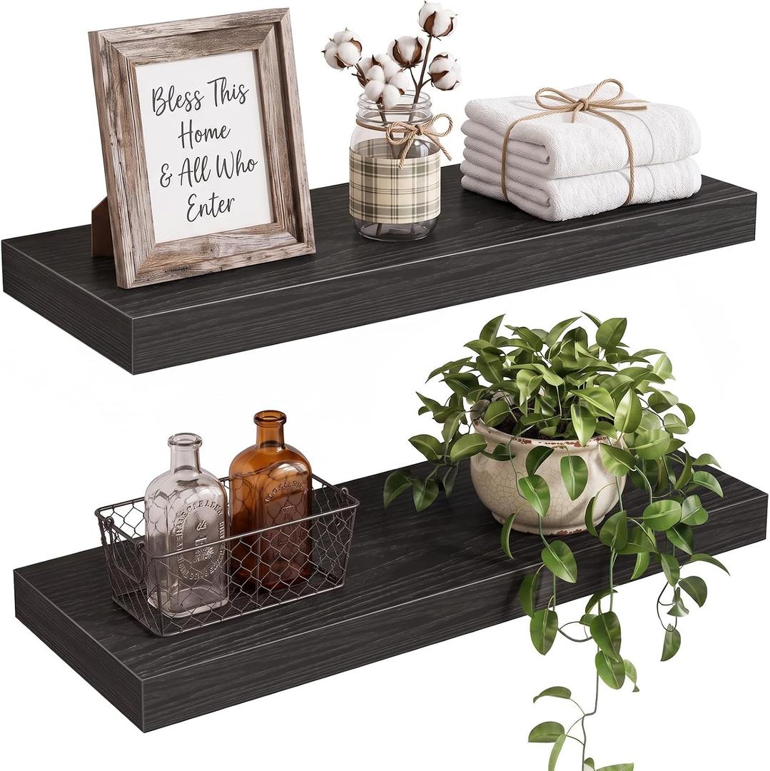 Floating Shelves for Wall Decor (Black, Set of 2)
