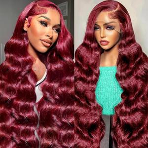 32 Inch Burgundy Wig Human Hair 13x6 99j HD Body Wave Lace Front Wigs Human Pre Plucked 180 Density,100% Real Human Hair No Synthetic Blend No Tangle No Shedding Triple Lifespan 3X