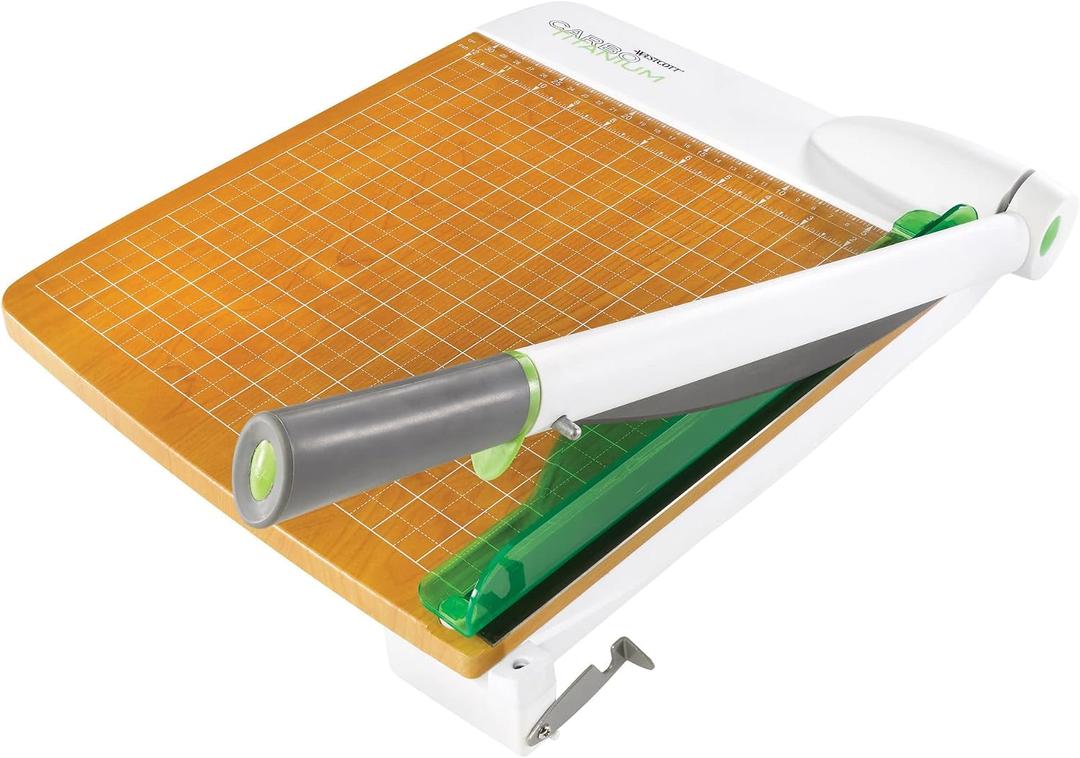 Westcott 16874 15-Inch CarboTitanium Wood Base Guillotine Paper Cutter, Multi-Paper Trimmer with 30 Sheet Capacity, 2.75 H X 23.0 L X 13.25 W