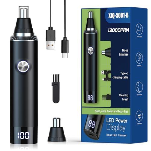 Ginity Ear & Nose Hair Trimmer with LED Display for Men Women,Painless USB Rechargeable Eyebrow & Facial & Nose Hair Trimmer Clipper,Professional IPX7 Waterproof Dual Edge Blades 12500 RPM (Black)