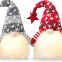 FFPTBNYX 2PC Gnome Christmas Decorations Lighted Standing Gnomes Decorations Light up Christmas Knome Gift Winter Tabletop Stuffed Plush Elf (Red and Grey)