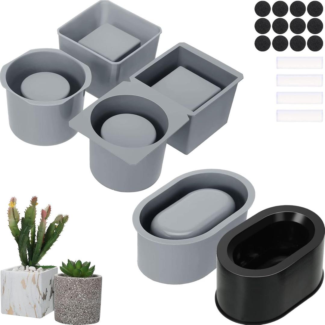 3 Pack Concrete Molds Silicone Planter Mold for Cement Pot DIY Succulent Plant Pots, Square and Round