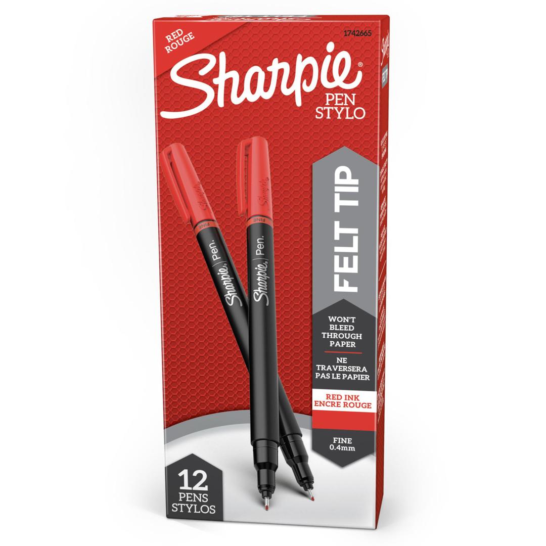 Sharpie Felt Tip Pens, Fine Point (0.4mm), Red, 12 Count