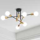 Mid Century Modern Sputnik Chandelier 6 Light Semi Flush Mount Ceiling Light Fixture Industrial Black and Gold Adjustable Arm Pendant Lighting for Living&Dining Room,Kitchen