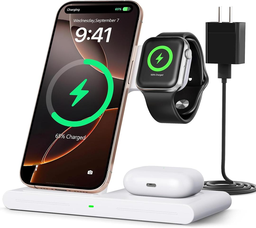 2025 Traveling Portable Wireless Fast Charger for Apple & Android Charging Station, 3 in 1 Charging for iPhone 16 15 14 13 12, Apple Watch Series & Air pods 4 3 2 Pro, Samsung Galaxy-Gifts for Family (White)