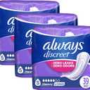 Always Discreet, Incontinence Pads for Women, Maximum, Long Length (Packaging May vary), Purple, 39 Count (Pack of 3)