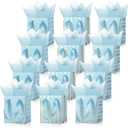 Tenare 12 Pcs Small Gift Bags Mini Metallic Paper Bag Bulk Tiny with Handle Tissue Paper for gift wrapping Birthday Wedding Baby Shower Party Favor Supplies(4 x 2.75 x 4.5 Inch,Light Blue Gold)