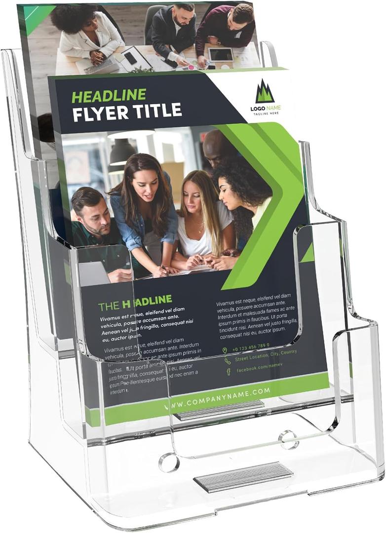 MaxGear Brochure Holder 3 Tier 6x9 inch Acrylic Literature Display Stand Clear Plastic Flyer Holder Wall Mount or Countertop Use for Pamphlets, Booklets, 1 Pack