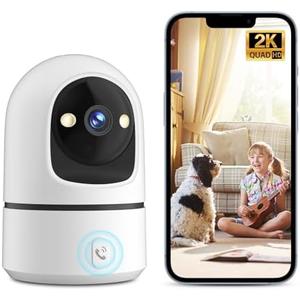 2K Indoor Security Camera, 360° WiFi Cameras for Home Security, Baby/Pet Camera with Phone App, One-Touch Call, Auto Tracking, IR Night Vision, Motion Detection, TF/Cloud Storage, 2.4Ghz WiFi