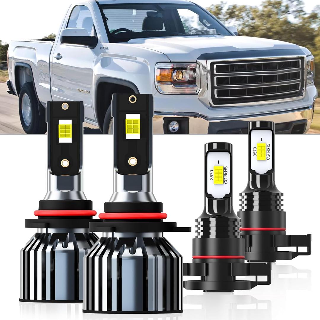 Compatible with GMC Sierra 1500 2014 2015 9012 High/Low Beam + H16/5202 Fog Light Bulbs, Pack of 4
