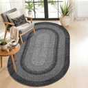 5x8 Oval Living Room Area Rug Washable Modern Border Bedroom Bedside Area Rugs Non Slip Low Pile Dining Room Oval Throw Carpet Contemporary Rugs for Living Room Kitchen Nursery, Black