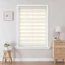 Joydeco Cordless Zebra Blinds for Windows, Dual Layer Light Control Window Blinds with Light-Proof Aluminum Cover, Free-Stop Roller Shades for Home & Office (Beige,26" W x 75" H)
