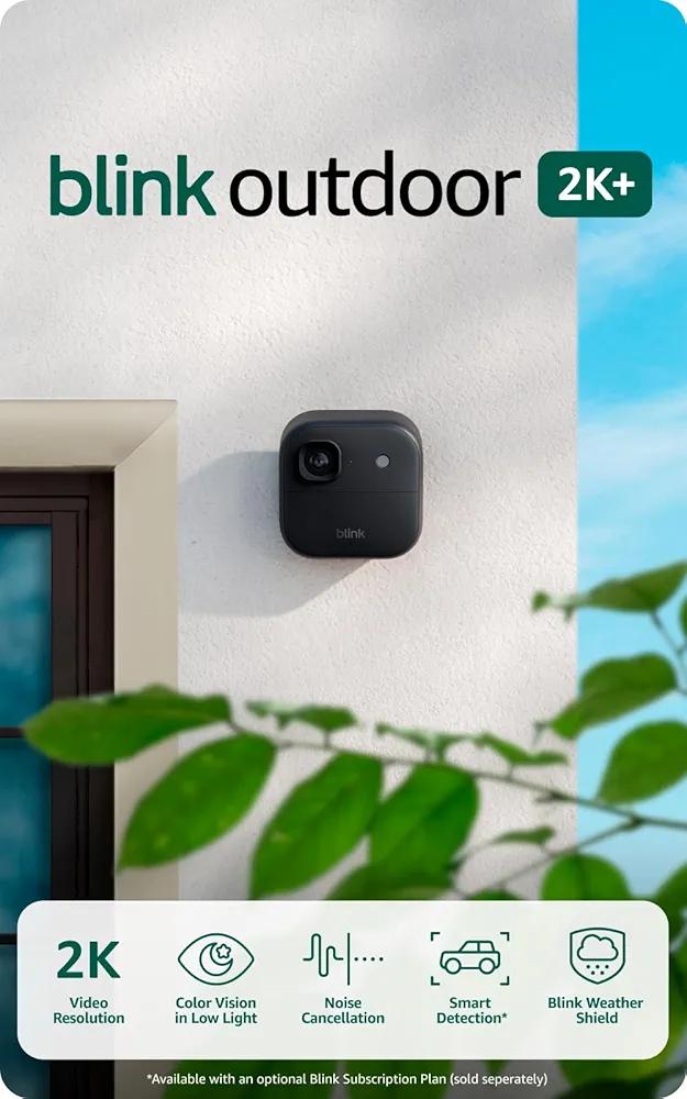 Blink Outdoor 2K+ (newest model) — Wireless smart security camera, 2K video resolution, enhanced audio, two-year battery. Sync Module Core included — 1 camera system (Black)