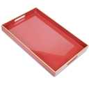 Leemxiiny Red Decorative Coffee Table Tray, Rectangular Plastic Serving Tray with Handles for Living Room, Ottoman, Bathroom, 15.7"*10.2"