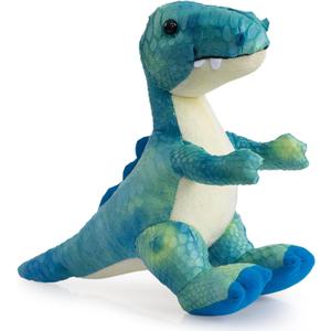 HollyHOME Plush T-Rex Dinosaur Toy with Soft Realistic Textured Scales Cute Dino Gift for Kids Blue and White 10"