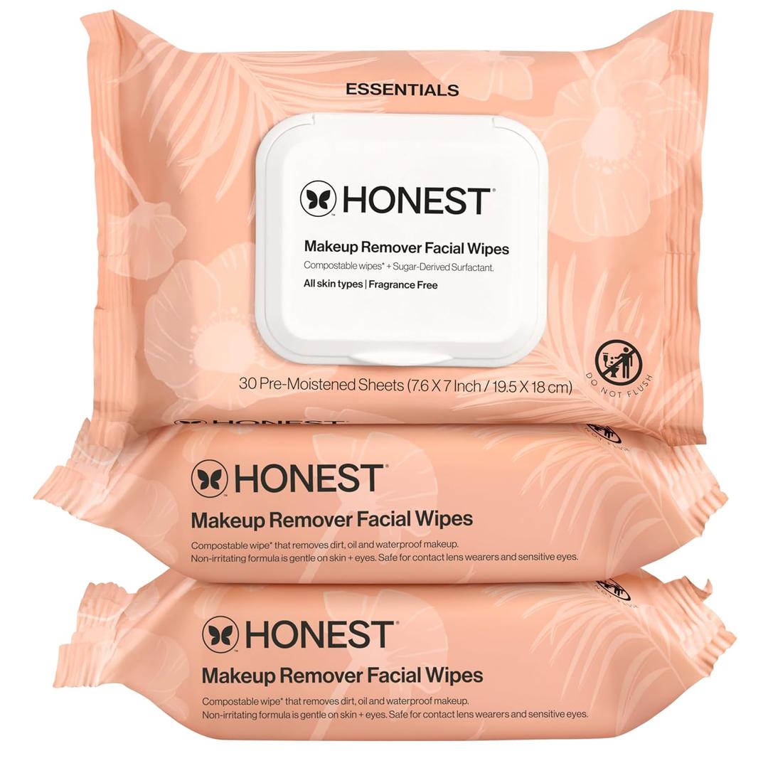 Honest Beauty Fragrance Free Cleansing Makeup Remover Facial Wipes | Plant Based, Hypoallergenic, Gentle for Sensitive Skin | 90 Count