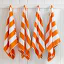 Great Bay Home 100% Cotton Velour 4 Pack Beach Towels 30" x 60" - Orange Cabana Stripe Pool Towels - Quick Dry, Large Swim Towels