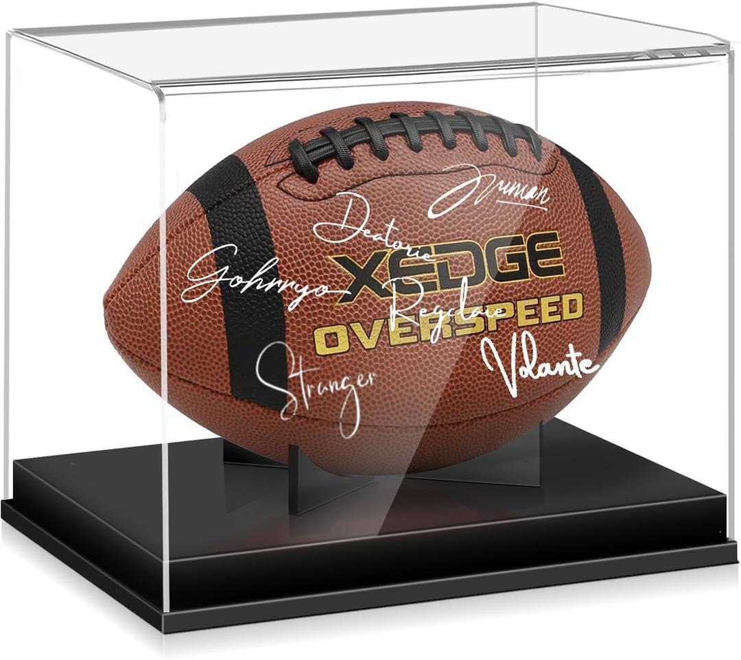 Football Display Case, Acrylic Football Case Clear Display Case for Full Size Signed Football Holder with UV Protection, No Assembly Required Football Display Box with Removable Football Display Stand