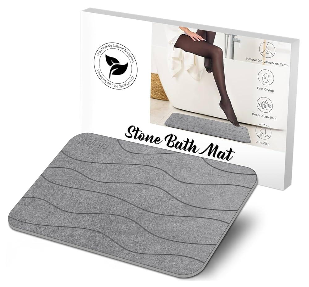 AWW Stone Bath Mat Large, Non-Slip Diatomite Stone Bath Mat, Quick Drying Bath Mat Stone Absorbing, Super Absorbent Diatomaceous Earth Bath Mat for Bathroom Kitchen, Easy to Clean 23.62x15.47, Gray
