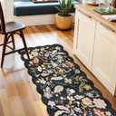 2x8ft Scalloped Hallway Runner Rug Non-Slip Washable Boho Floral Carpet Runner for Kitchen, Bathroom, Bedroom & Entryway Soft Low-Pile Thin Rug with Rubber Backing (Black, 2x8)