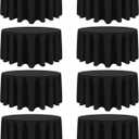 8 Packs 120 Inch Black Round Tablecloth in Diameter, Washable Polyester Fabric Tablecloths, Wrinkle Resistant Table Cloth for Wedding Party Banquet Dining