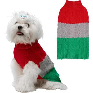 EXPAWLORER Dog Sweater - Small Dogs Fall Sweaters for Girls Boys,Classic Turtleneck Knitwear Dog Clothes for Cold Weather, Cable Knit Dogs Outfit,Coat,Pet Apparel Gift(Red&Green,M)