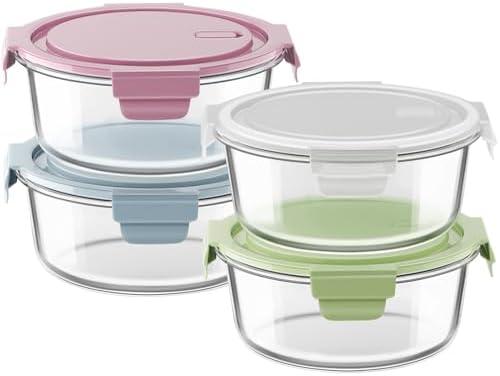 4 PCS Glass Meal Prep Containers with Lids, Airtight 3.75 Cup Glass Storage Containers Set, Heat-Resistant BPA-Free Glass Containers for Soup Leftover, Microwave, Dishwasher, and Freezer Safe