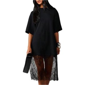 Verdusa Women's Lace T Shirt Dress Oversized Midi Dresses Concert Outfits, Small