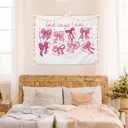 AQYIP Coquette Pink Bow Christian Tapestry Wall Hanging, God Says I Am Inspirational Bible Verse Tapestry Decorative, Pink Girly Christian Wall Decor for Room, 50x60 Inch