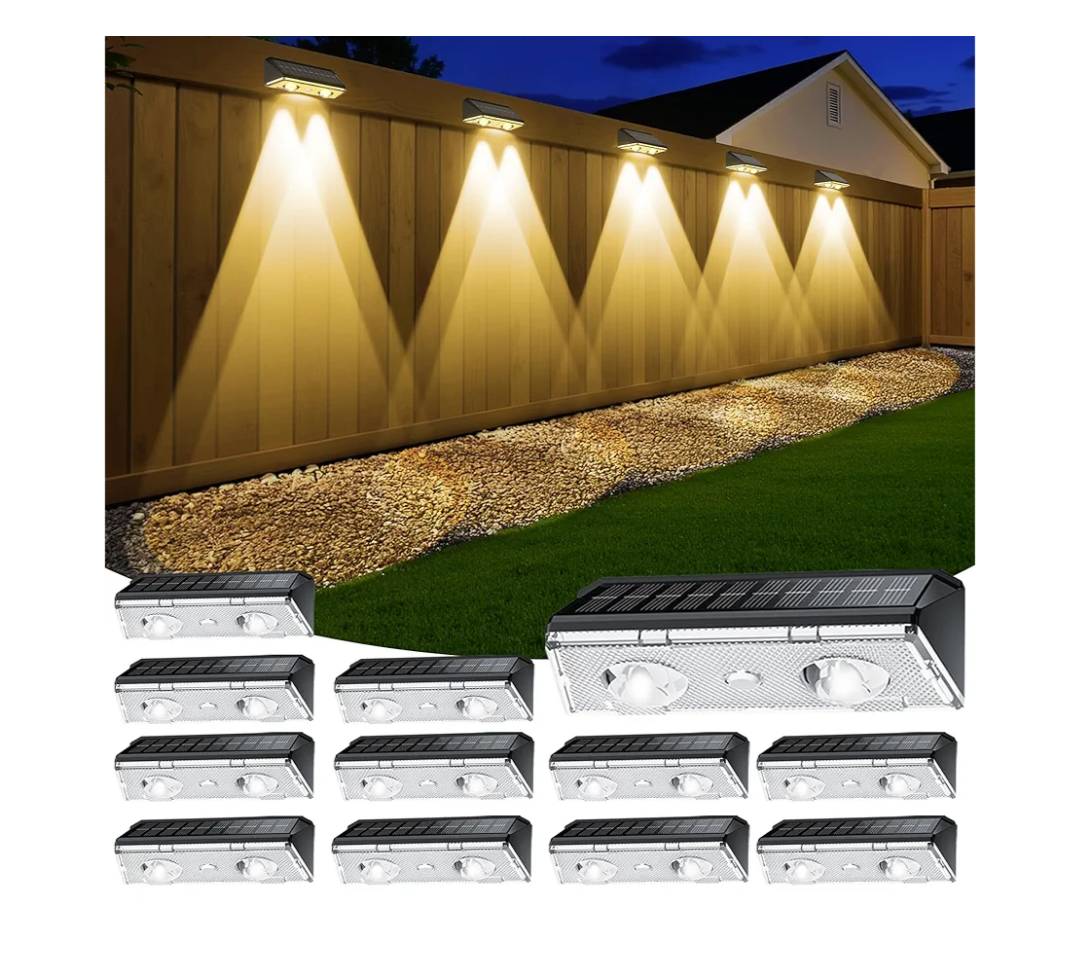 Solar Fence Lights Outdoor, 8 Pack IP65 Waterproof Fence Lights Solar Powered with Ultra-Bright LED Lens, 9 Color Modes, 12+ Hours Steady Glow for Deck/Backyard/Patio/Pool/Wall - Black