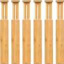 VaeFae Adjustable Bamboo Drawer Dividers, Expandable Drawer Organizer for Kitchen, Bedroom, Bathroom, Dresser and Office, 6-Pack, Size: 2.4"High, 16.6-21.8"Long