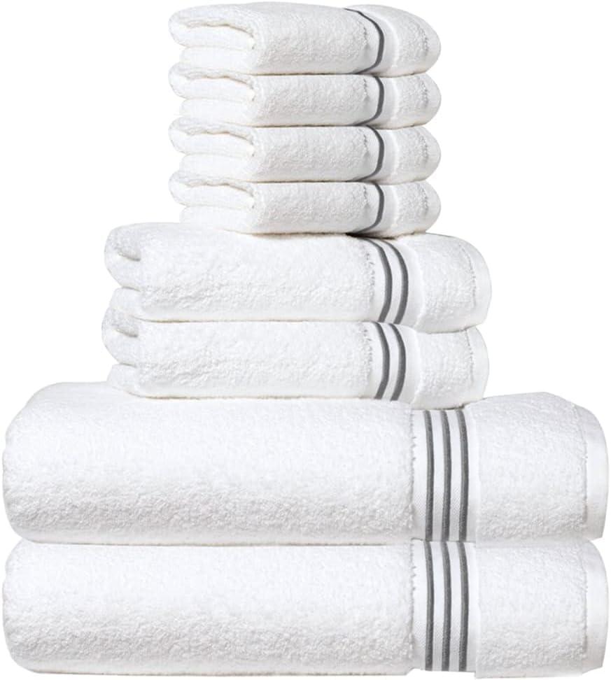 8-Piece Premium Towel Set, 2 Bath Towels, 2 Hand Towels, and 4 Wash Cloths, 100% Ring Spun Cotton Highly Absorbent Towels for Bathroom, Gym, Hotel, and Spa (Gray)