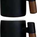 2-Oz Ceramic Espresso Cups with Wood Handle, 2/4-Piece Set for Coffee, Tea, Latte - Dishwasher Safe, Multi-Color & Wood Styles, Gift & Café Use (balck, Wooden Handle2)